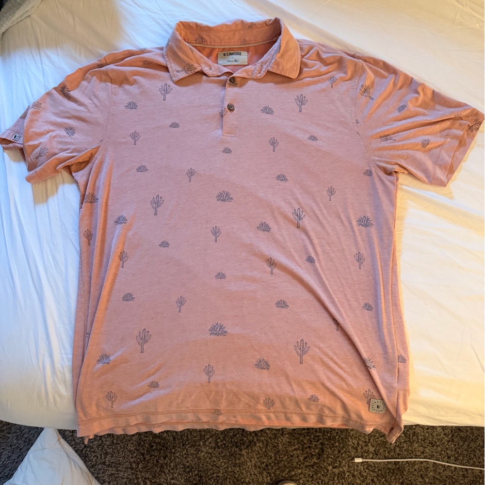 Men's Peach golf Shirt with Cactus Print